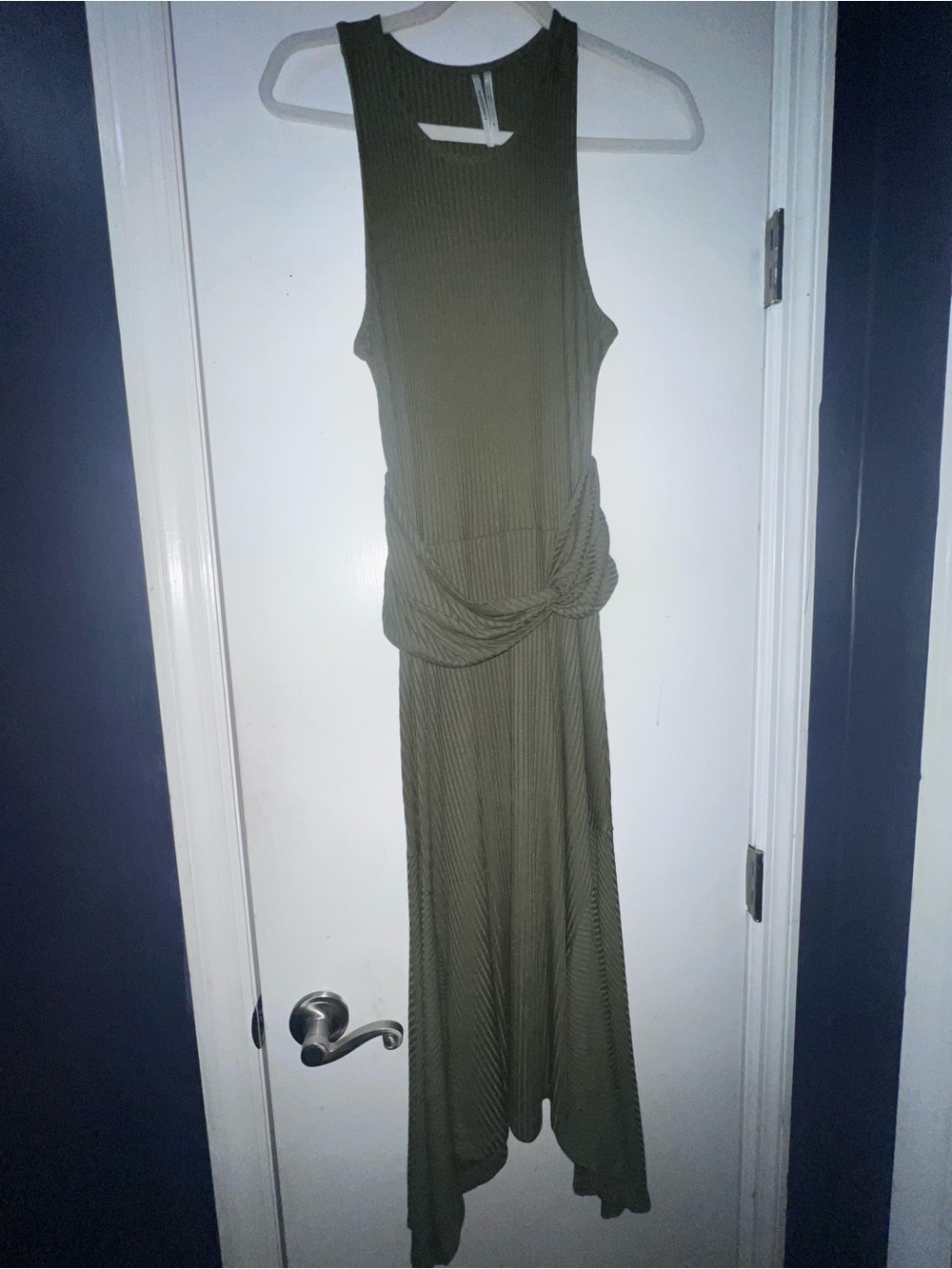 Anthropologie Olive Ribbed Maxi Dress with Twist Waist